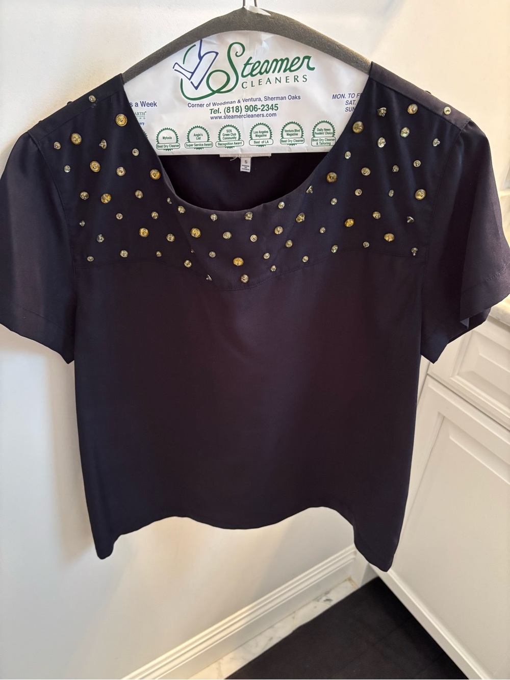 Barneys New York Navy Stud-Embellished Women’s Top
